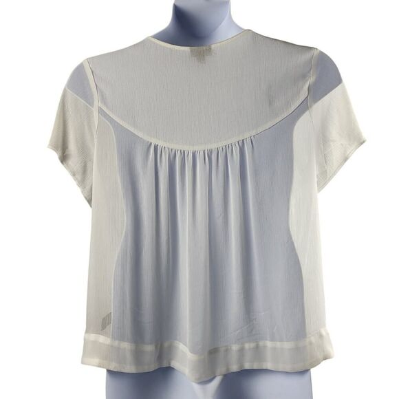 Torrid Large White Sheer to Semi-Sheer Short Sleeved Blouse Embroidered flowers - Picture 8 of 15